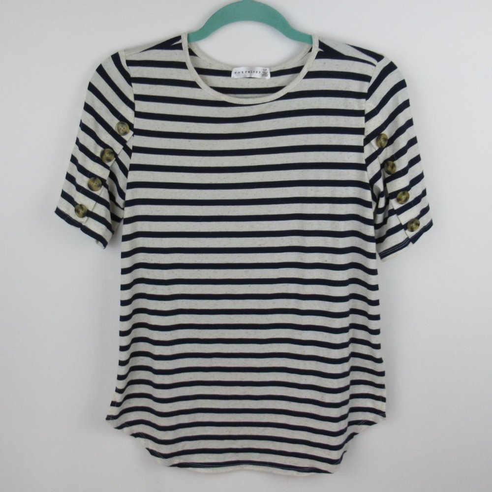 Retrology Striped Short Sleeve Button Sleeves Top sz S